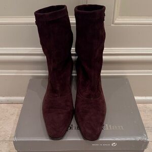 Stephane Kelian Burgundy Suede Mid-Calf Boots